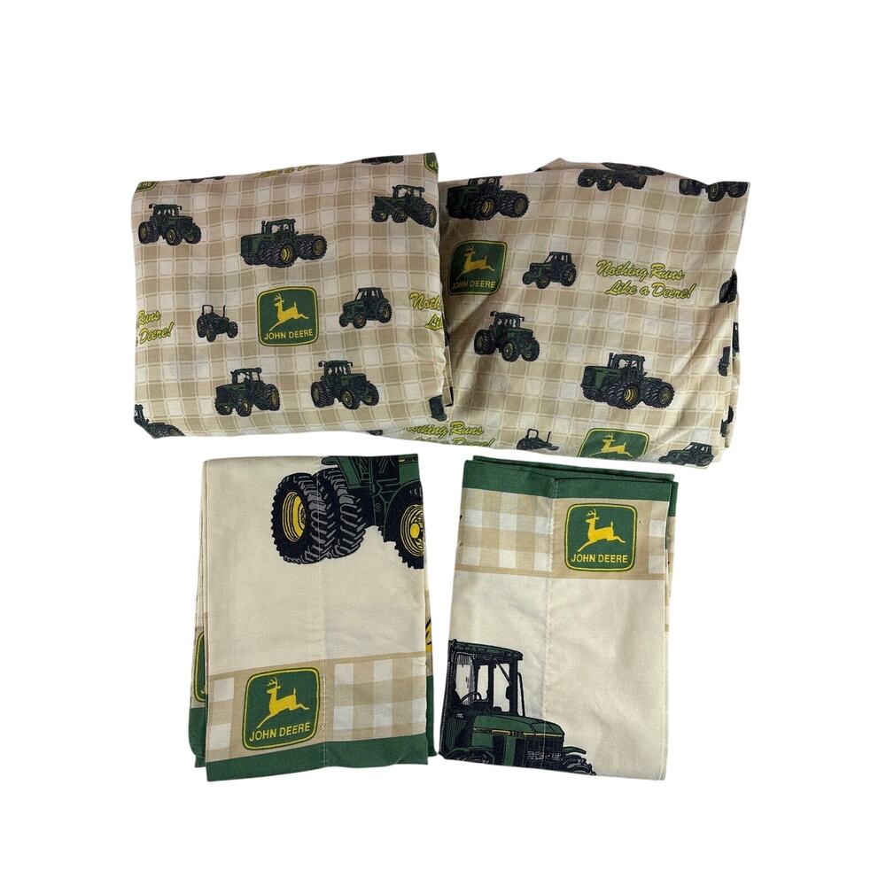 Vintage John Deere Twin Sheet Set Tractor Farm Bedding Nothing Runs Like Deere